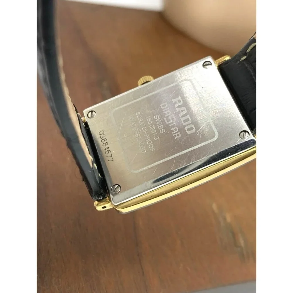 Rado Women's Watch 160.0381.3 Diastar Swiss Quartz Gold Black Leather Tank 24mm